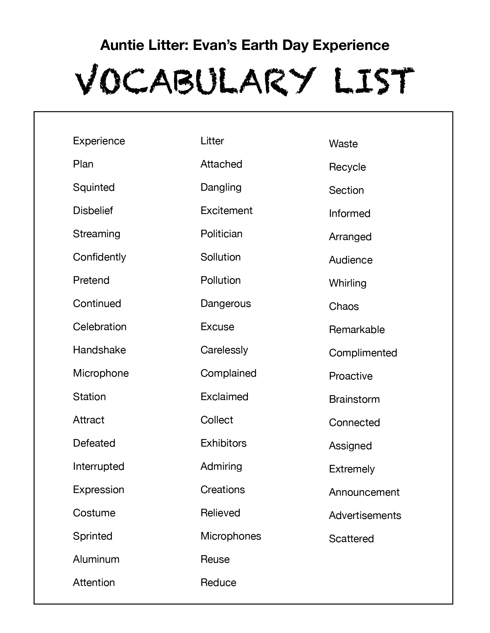 Vocabulary List
